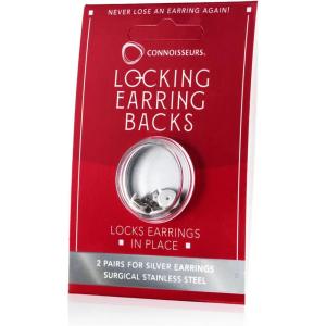imageCONNOISSEURS Locking Earring Backs  Hypoallergenic Earring Backs for Studs Hoops and More  Never Lose an Earring AgainSilver Earring Backs