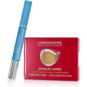imageCONNOISSEURS Premium Edition Compact Jewelry Wipes No Rinse Gold and Silver Jewelry Cleaner Polish and Remove Tarnish to Restore Brilliance Dry Disposable Wipes Diamond Dazzle StikDazzle Stik  Jewelry Wipes Bundle