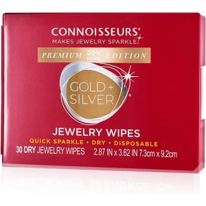 imageCONNOISSEURS Premium Edition Compact Jewelry Wipes No Rinse Gold and Silver Jewelry Cleaner Polish and Remove Tarnish to Restore Brilliance Dry Disposable Wipes Diamond Dazzle StikJewelry Wipes