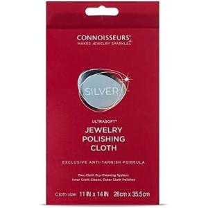 imageCONNOISSEURS Premium Edition Extra Large Ultrasoft Polishing Cloth with AntiTarnish Value Size 14x14 inches for Gold and Silver Jewelry 2 ClothsSilver
